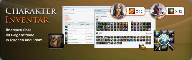 Rift Charakter Inventar: Holen Sie sich einen Überblick über all Gegenstände in Charaktere Inventar und Bank.